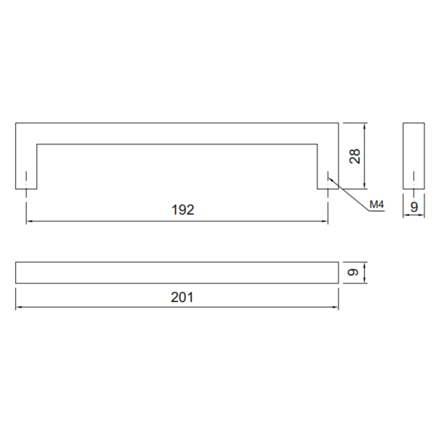 MODERN - Furniture Handle 192mm - Black Matt