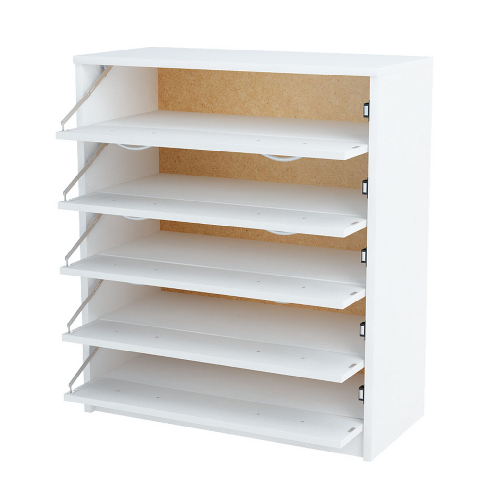 JULIA - Shoe Cabinet - 5 Tier Storage - White Matt H85cm W74cm D35cm