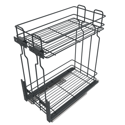 Pull Out Storage Baskets 20cm Soft-Close Mini Cargo - 2 Shelves - Anthracite – Furnica