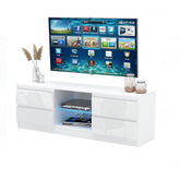 MARCO - TV Cabinet Unit with 4 Drawers and 1 Glass Shelf -  H45cm W120cm D35cm - White Matt / White Gloss