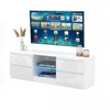 MARCO - TV Cabinet Unit with 4 Drawers and 1 Glass Shelf -  H45cm W120cm D35cm - White Matt / White Gloss