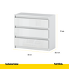 GABRIEL - Chest of 3 Drawers - Bedroom Dresser Storage Cabinet Sideboard -  White Matt / White Gloss H71cm W80cm D33cm
