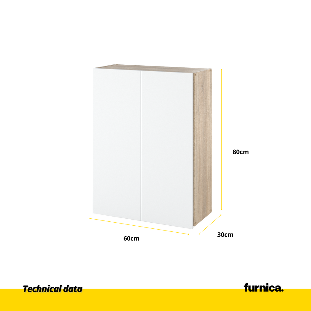 EMILY Bathroom Cabinet Storage Hanging Unit with Doors and Shelves - Sonoma Oak / White Matt H80cm W60cm D30cm