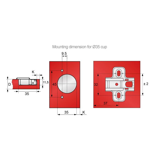 110° Soft-Close Hinge, H0 Mounting Plate with EURO Screws, Overlay Doors Soft Close Furnica 