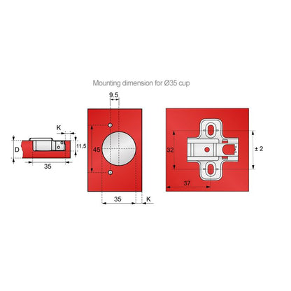 110° Soft-Close Hinge, H0 Mounting Plate with EURO Screws, Overlay Doors Soft Close Furnica 