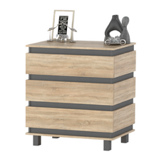 MARGARET - Chest of 3 Drawers - Bedroom Dresser Storage Cabinet Sideboard - Anthracite / Sonoma Oak H86cm W83cm D44cm