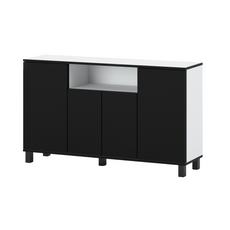 CALVIN - TV Cabinet with 4 Doors - Living Room Storage Sideboard - White Matt / Black Matt H80cm W140cm D35cm