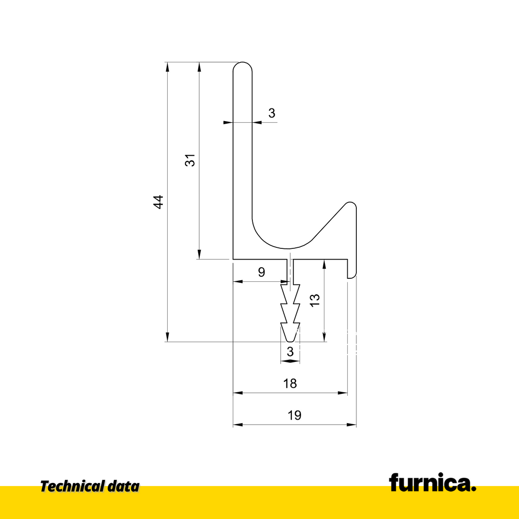 Recessed profile II T18 / 350cm - Aluminium Anoda