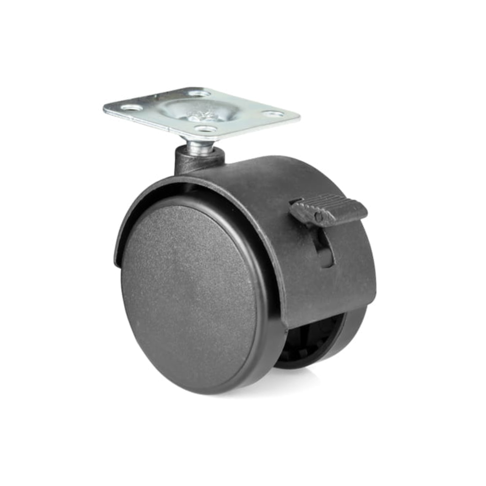 Furniture Plastic Swivel Wheel with Brake and Mounting Plate Ø50 mm