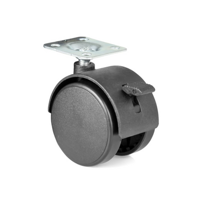 Furniture Plastic Swivel Wheel with Brake and Mounting Plate Ø50 mm