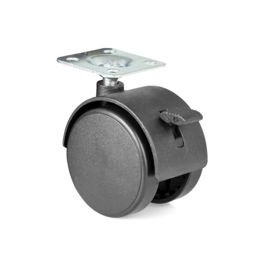 Furniture Plastic Swivel Wheel with Brake and Mounting Plate Ø50 mm