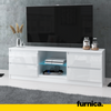 MARCO - TV Cabinet Unit with 4 Drawers and 1 Glass Shelf -  H45cm W120cm D35cm - White Matt / White Gloss