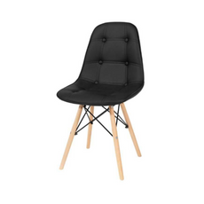 ANGELO - Quality Eco Leather Dining / Office Chair with Buttons and Wooden Legs - Black