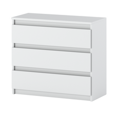 GABRIEL - Chest of 3 Drawers - Bedroom Dresser Storage Cabinet Sideboard -  White Matt H71cm W80cm D33cm