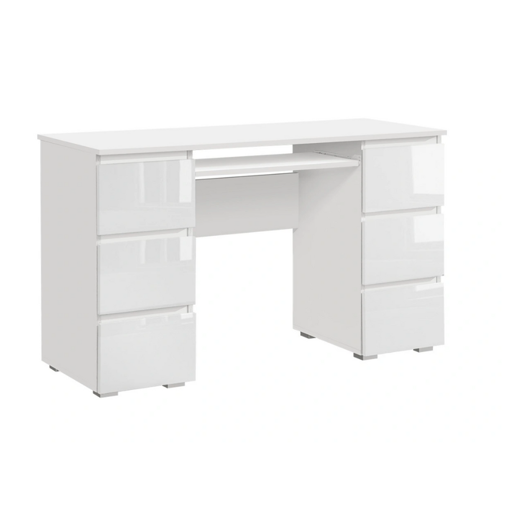 CUBA Computer Desk with 6 Push to Open Drawers and Keyboard Tray