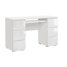 CUBA - Computer Desk with 6 Push to Open Drawers and Keyboard Tray H78cm W130cm D50cm - White / White Gloss