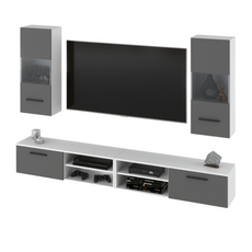 MIRANDA - Hanging TV Unit Set - 4 Cabinets - White Matt / Anthracite Grey