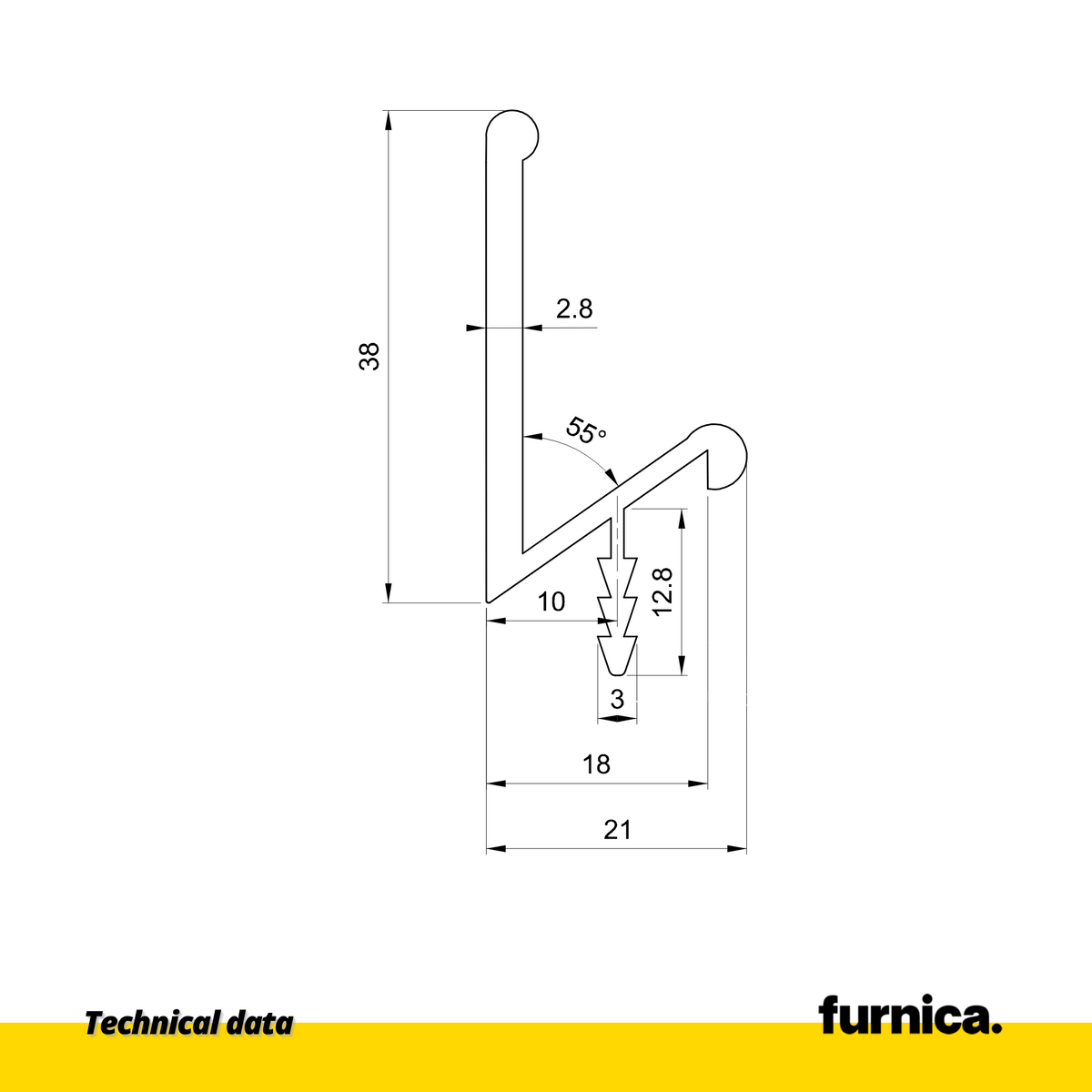 Recessed profile III T18 / 350cm - Aluminium Anoda (2) – Furnica