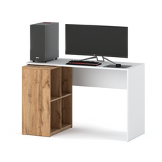 CHARLES - Computer Desk with Shelving Unit H77cm W120cm D50cm - White Matt / Wotan Oak