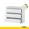 GABRIEL - Chest of 3 Drawers - Bedroom Dresser Storage Cabinet Sideboard -  White Matt H71cm W80cm D33cm