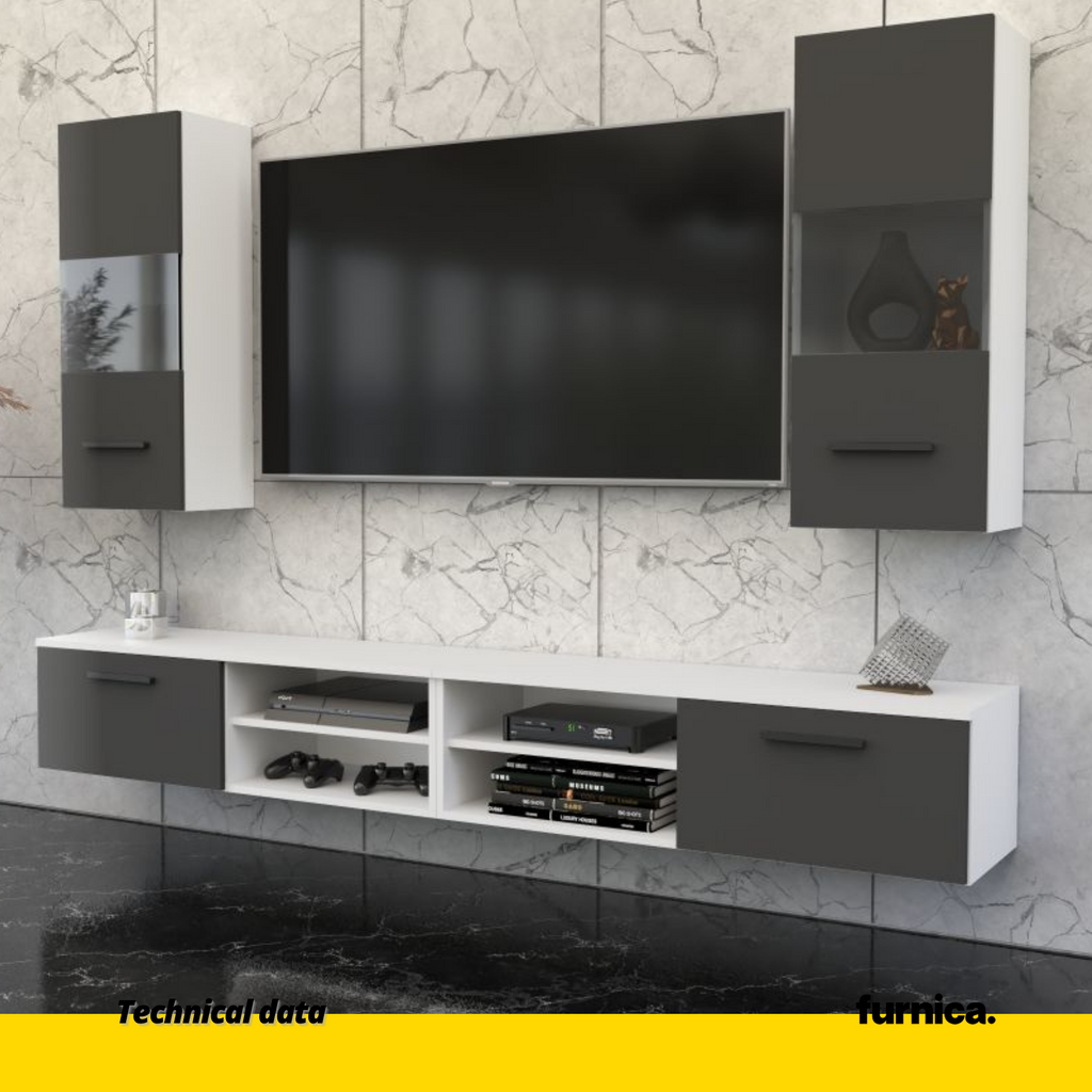 MIRANDA - Hanging TV Unit Set - 4 Cabinets - White Matt / Anthracite ...