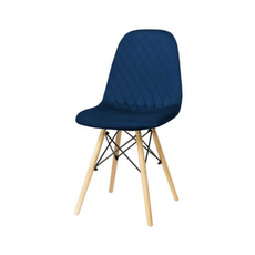 GIUSSEPPE - Quilted Velour Velvet Dining / Office Chair with Wooden Legs - Navy Blue