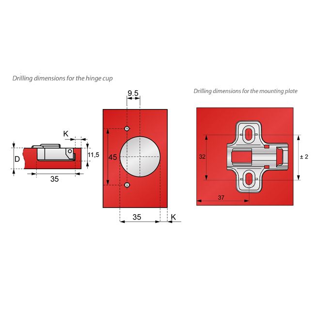 165° Soft-Close Hinge, H2 Mounting Plate with EURO Screws, Overlay Doors Soft Close Furnica 