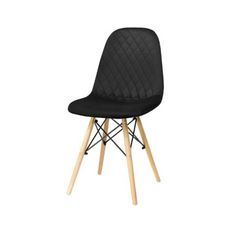 GIUSSEPPE - Quilted Velour Velvet Dining / Office Chair with Wooden Legs - Black