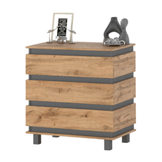 MARGARET - Chest of 3 Drawers - Bedroom Dresser Storage Cabinet Sideboard - Anthracite / Wotan Oak H86cm W83cm D44cm