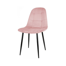 ROBERTO - Quilted Velour Velvet Dining / Office Chair with Black Metal Legs - Pink