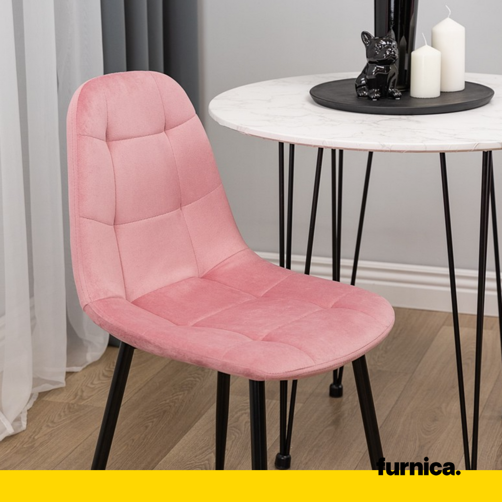 ROBERTO - Quilted Velour Velvet Dining / Office Chair with Black Metal Legs - Pink