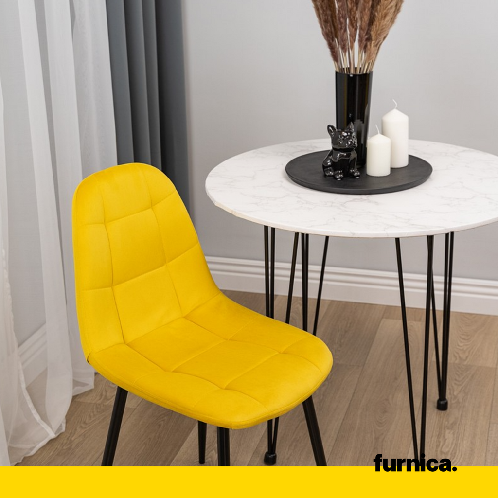 ROBERTO - Quilted Velour Velvet Dining / Office Chair with Black Metal Legs - Yellow