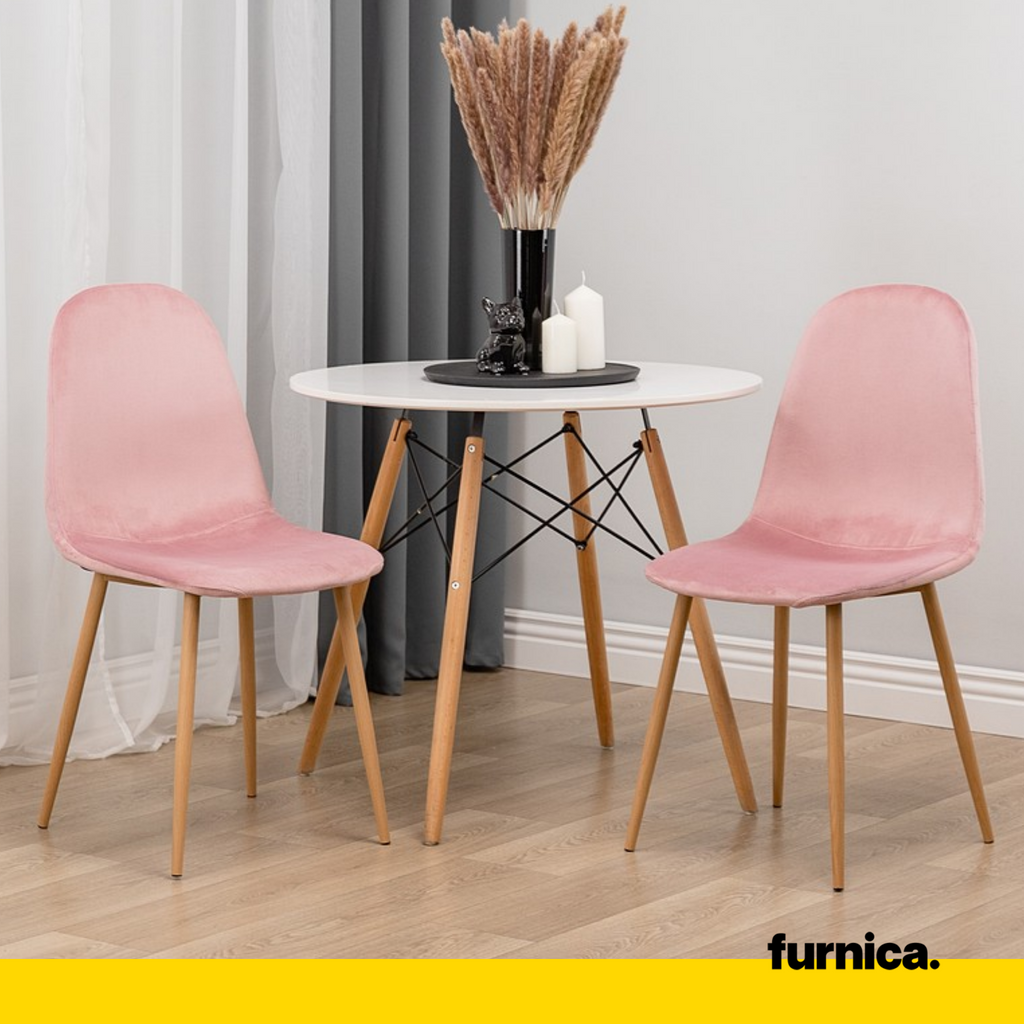 FLAVIO - Durable Velour Velvet Dining / Office Chair with Wooden Legs - Pink