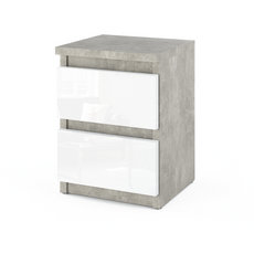 GABRIEL - Bedside Table - Nightstand with 2 drawers - Concrete / White Gloss H40cm W30cm D30cm