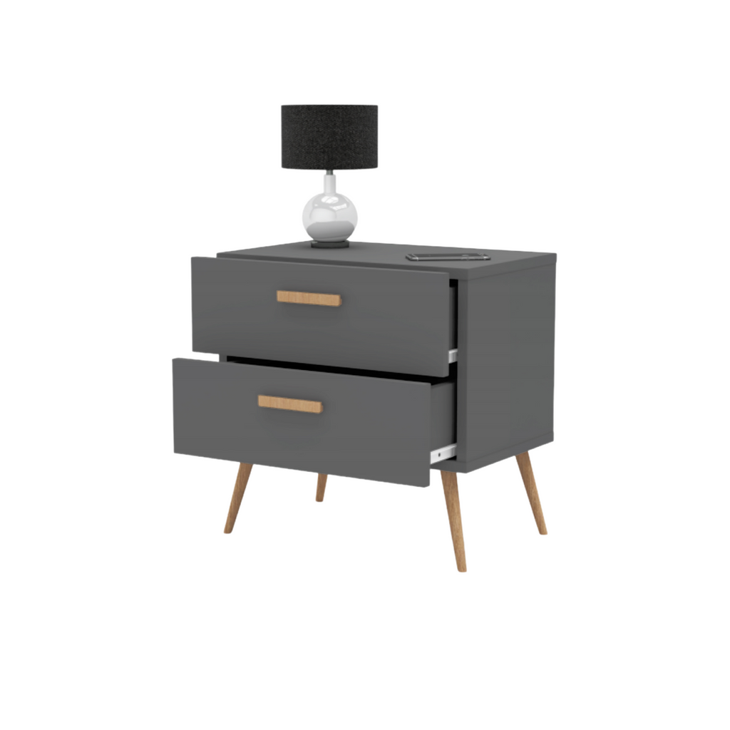 INGRID - Scandinavian Bedside Table - Nightstand with 2 Drawers - Anthracite Grey H45cm W45cm D30cm