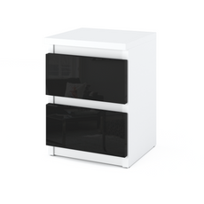 GABRIEL - Bedside Table - Nightstand with 2 drawers - White Matt / Black Gloss H40cm W30cm D30cm
