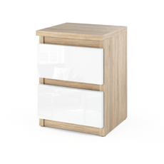GABRIEL - Bedside Table - Nightstand with 2 drawers - Sonoma Oak / White Gloss H40cm W30cm D30cm