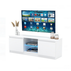 MARCO - TV Cabinet Unit with 2 Doors and 1 Glass Shelf -  H45cm W120cm D35cm - White Matt