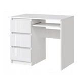 BRUNO- Computer Desk with 3 Drawers and Keyboard Tray H76cm W90cm D50cm Left - White / White Gloss