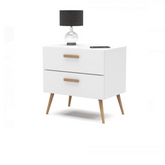 INGRID - Scandinavian Bedside Table - Nightstand with 2 Drawers - White Matt H45cm W45cm D30cm