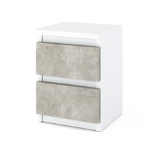 GABRIEL - Bedside Table - Nightstand with 2 drawers - White Matt / Concrete H40cm W30cm D30cm