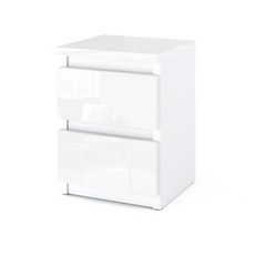 GABRIEL - Bedside Table - Nightstand with 2 drawers - White Matt / White Gloss H40cm W30cm D30cm
