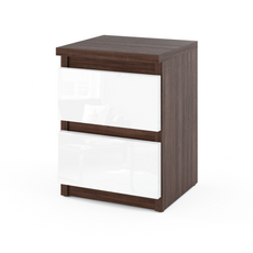 GABRIEL - Bedside Table - Nightstand with 2 drawers - Wenge / White Gloss H40cm W30cm D30cm