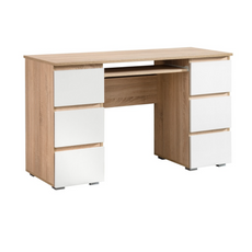 CUBA - Computer Desk with 6 Push to Open Drawers and Keyboard Tray H78cm W130cm D50cm - Sonoma Oak / White