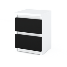 GABRIEL - Bedside Table - Nightstand with 2 drawers - White Matt / Black Matt H40cm W30cm D30cm