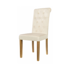 ANDREA - Quilted Velour Velvet Dining / Office Chair with Wooden Legs - Beige