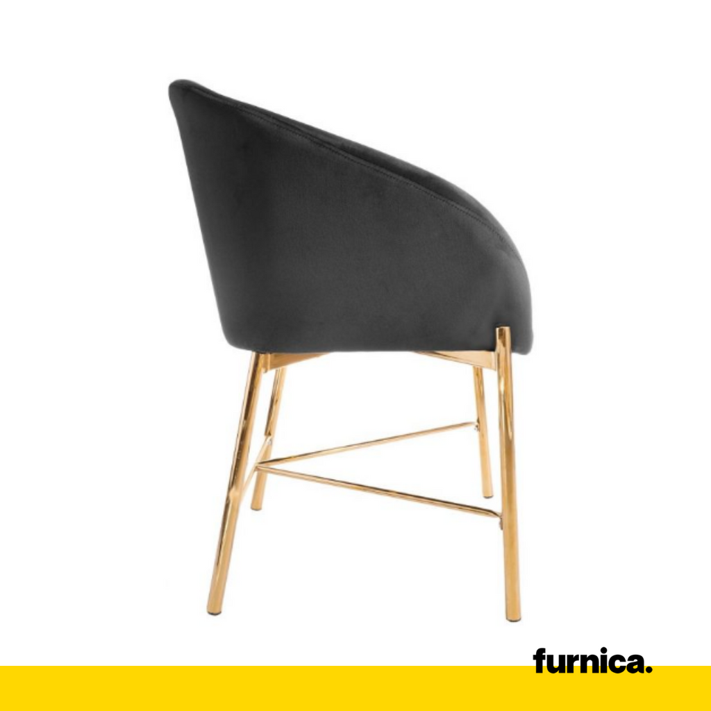 LORENZO - Velour Velvet Dining / Office Chair with Golden Chrome Legs - Black