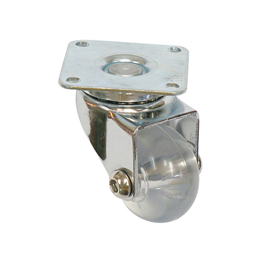 Furniture Wheel with Mounting Plate - Transparent - Chrome - Ø3.5cm