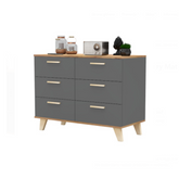 INGRID - Scandinavian Chest of 6 Drawers - Anthracite Grey / Wotan Oak H75cm W100cm D45cm