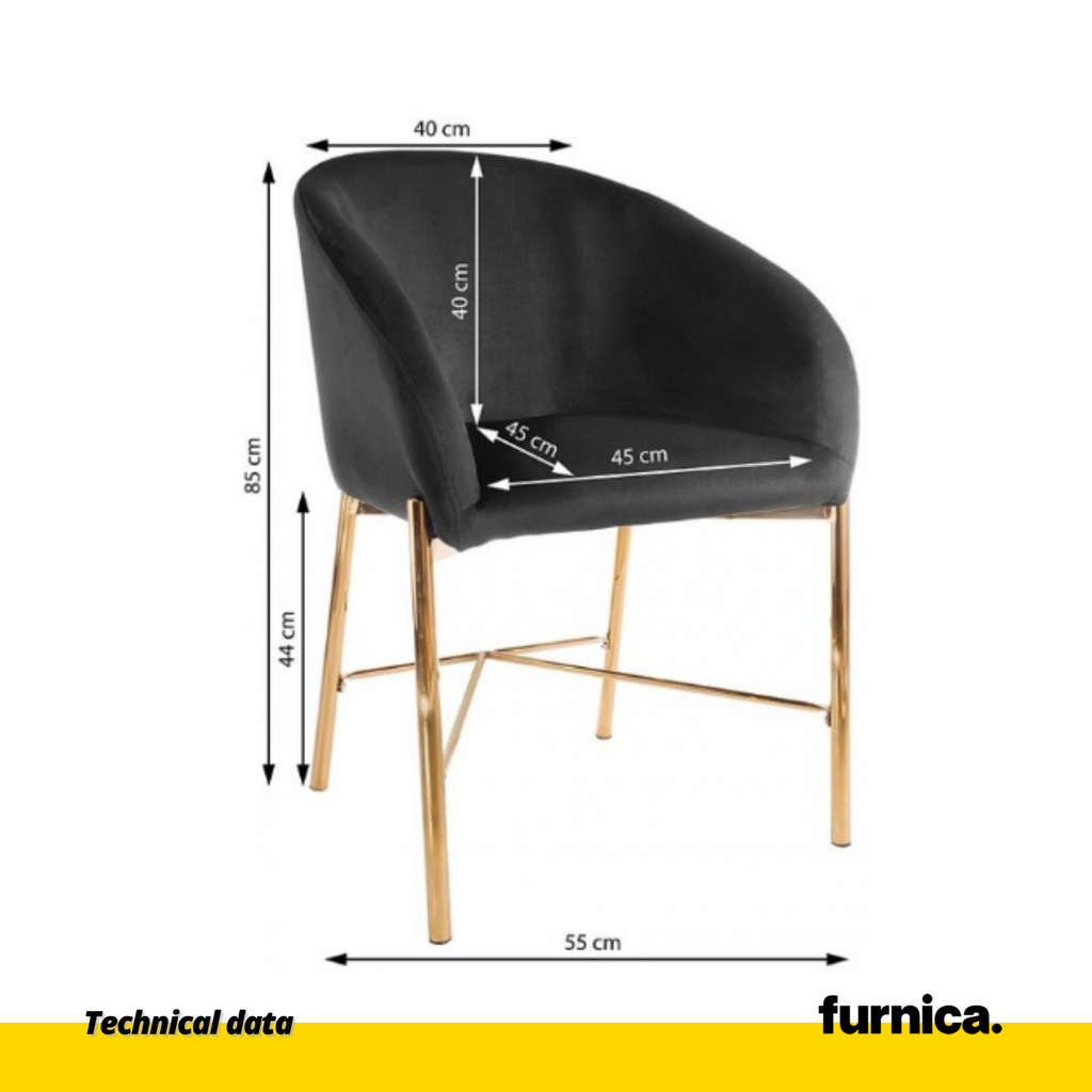 LORENZO - Velour Velvet Dining / Office Chair with Golden Chrome Legs - Black